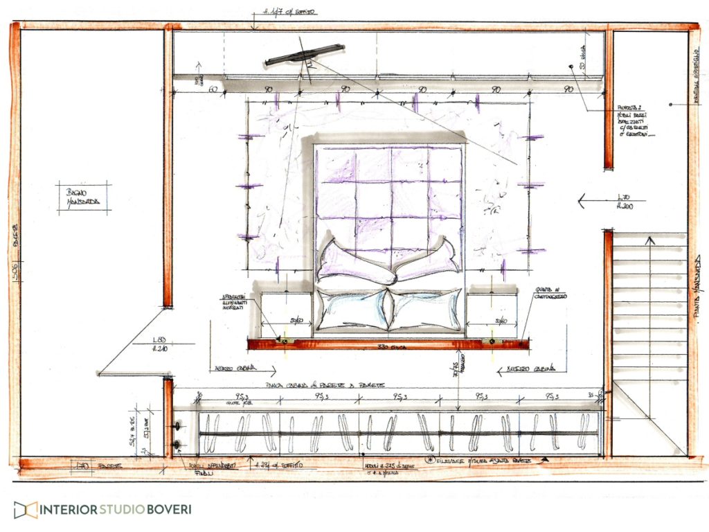 Arredamento camera 01 mansarda - layout arredo zona notte - Interior studio Boveri