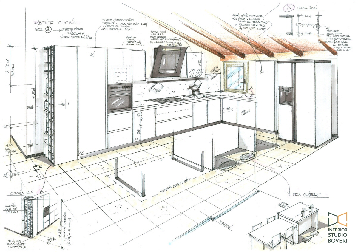 Arredamento cucina 01 - visione prospettica cucina Interior studio Boveri