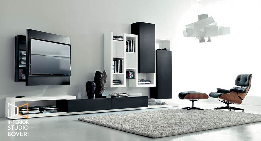 Arredamento soggiorno 03 side laccato nero laccato bianco - portatv rack orient - Interior studio Boveri