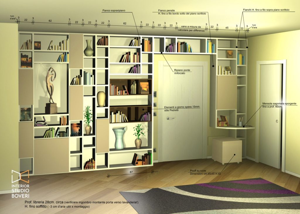 Complementi 01 libreria zona giorno con quote - Interior studio Boveri