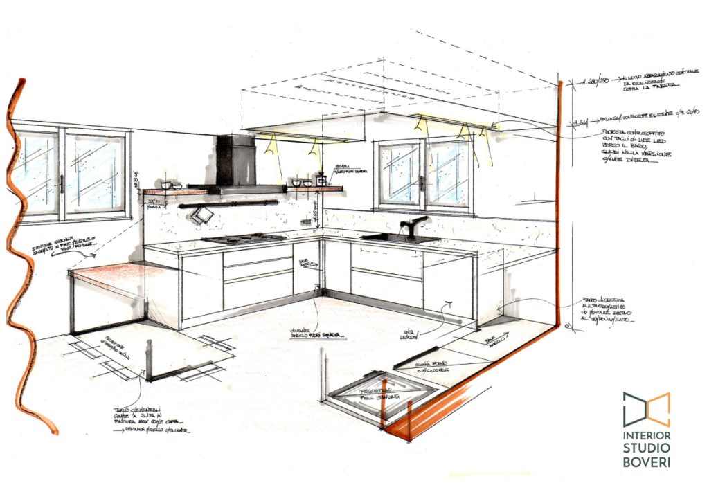 Preventivo cucina 15 prospettiva lavello cottura cucina - Interior studio Boveri